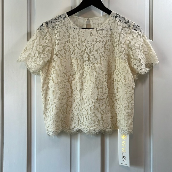 NWT Revelry Ivory Lace Top w/ Keyhole and Zippered Back - Size 10 - Picture 1 of 14